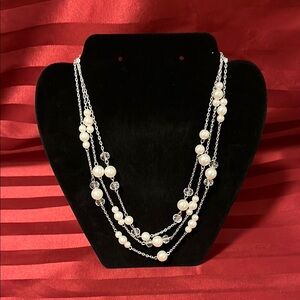 Vintage 3 Strand Elegant Faux Pearl Necklace.